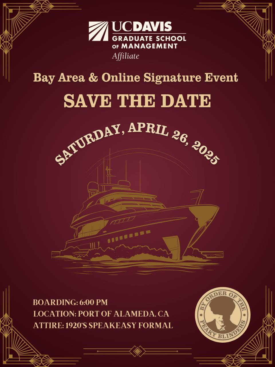 Flyer with event details and an illustration of a cruise ship