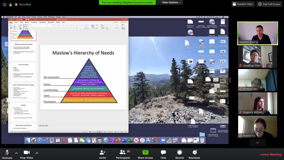 A screenshot from Professor Garcia's Zoom class